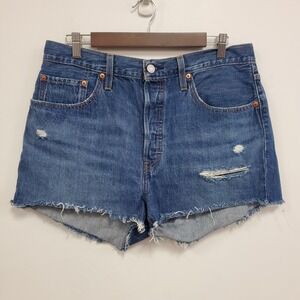 Levis Womens 501 Dark Wash Button Fly Cut Off Shorts Size 32 Everyday Casual